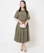 F6HGB07230 MICHEL KLEIN(小さいサイズ)(メゾン ドゥ サンク) [小さいサイズ]スピンドルギャザースカート 無地(ドライタッチ/セットアップ対応) カーキ