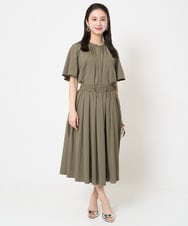F6HGB07230 MICHEL KLEIN(小さいサイズ)(メゾン ドゥ サンク) [小さいサイズ]スピンドルギャザースカート 無地(ドライタッチ/セットアップ対応) カーキ
