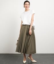 F6HGB07230 MICHEL KLEIN(小さいサイズ)(メゾン ドゥ サンク) [小さいサイズ]スピンドルギャザースカート 無地(ドライタッチ/セットアップ対応) カーキ