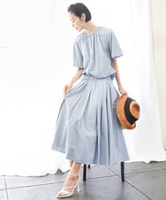 F6HGB07230 MICHEL KLEIN(小さいサイズ)(メゾン ドゥ サンク) [小さいサイズ]スピンドルギャザースカート 無地(ドライタッチ/セットアップ対応) カーキ