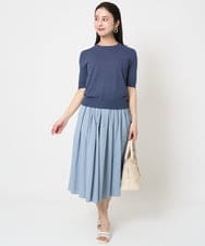 F6HGB07230 MICHEL KLEIN(小さいサイズ)(メゾン ドゥ サンク) [小さいサイズ]スピンドルギャザースカート 無地(ドライタッチ/セットアップ対応) カーキ