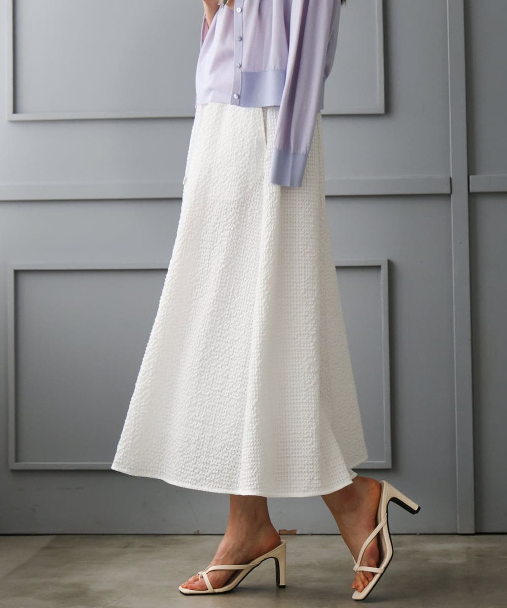 F6HGD05240 MICHEL KLEIN(小さいサイズ)(メゾン ドゥ サンク) [小さいサイズ][セットアップ対応/リラックスボトム]ワッフルギャザースカート ネイビー