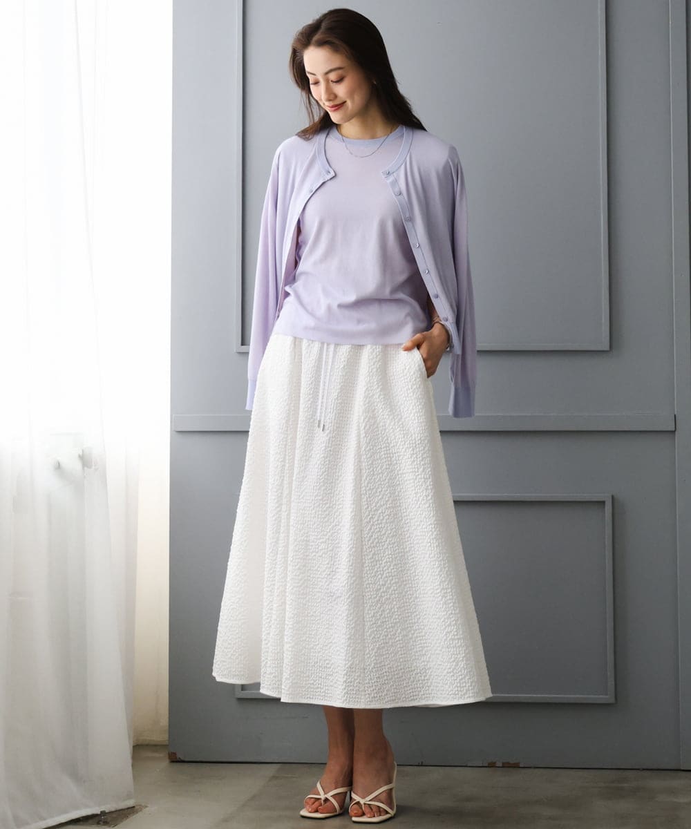 F6HGD05240 MICHEL KLEIN(小さいサイズ)(メゾン ドゥ サンク) [小さいサイズ][セットアップ対応/リラックスボトム]ワッフルギャザースカート ネイビー