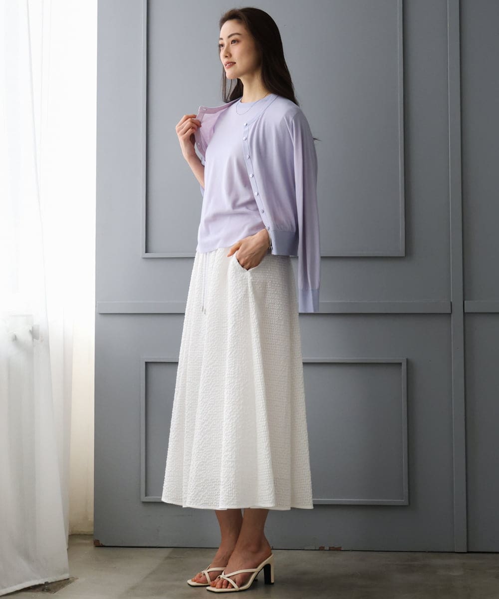 F6HGD05240 MICHEL KLEIN(小さいサイズ)(メゾン ドゥ サンク) [小さいサイズ][セットアップ対応/リラックスボトム]ワッフルギャザースカート ネイビー