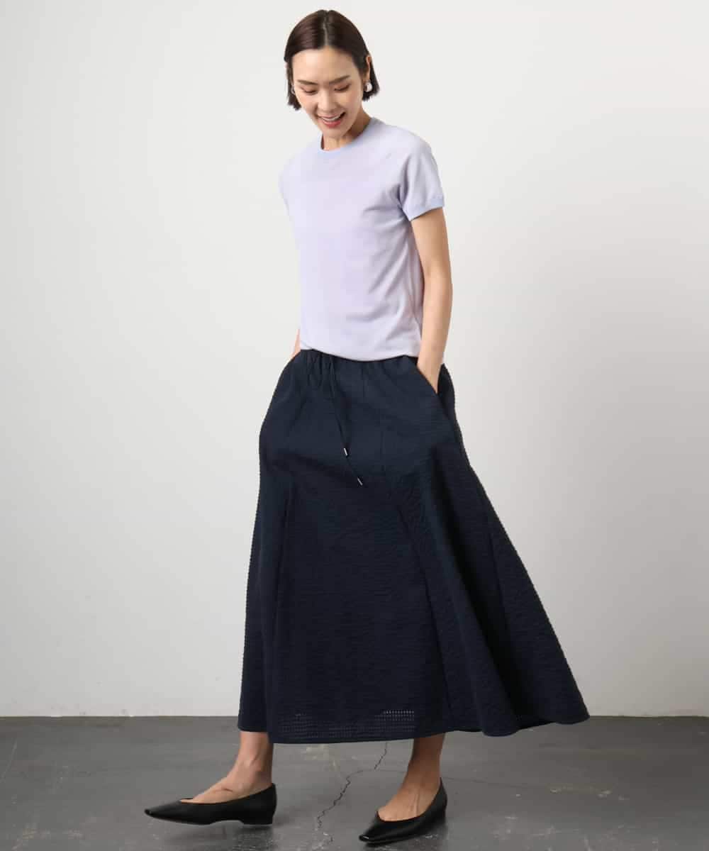 F6HGD05240 MICHEL KLEIN(小さいサイズ)(メゾン ドゥ サンク) [小さいサイズ][セットアップ対応/リラックスボトム]ワッフルギャザースカート ネイビー