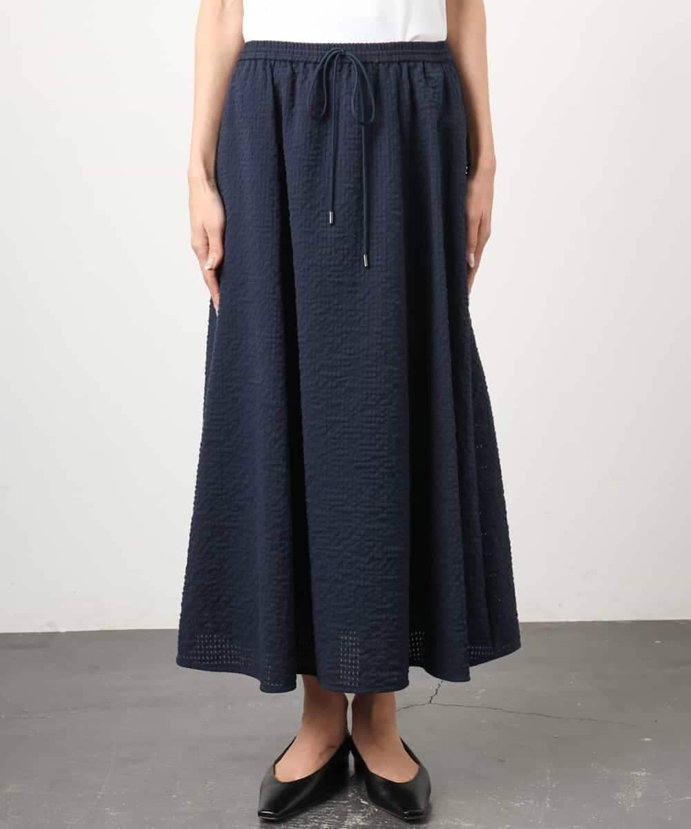 F6HGD05240 MICHEL KLEIN(小さいサイズ)(メゾン ドゥ サンク) [小さいサイズ][セットアップ対応/リラックスボトム]ワッフルギャザースカート ネイビー