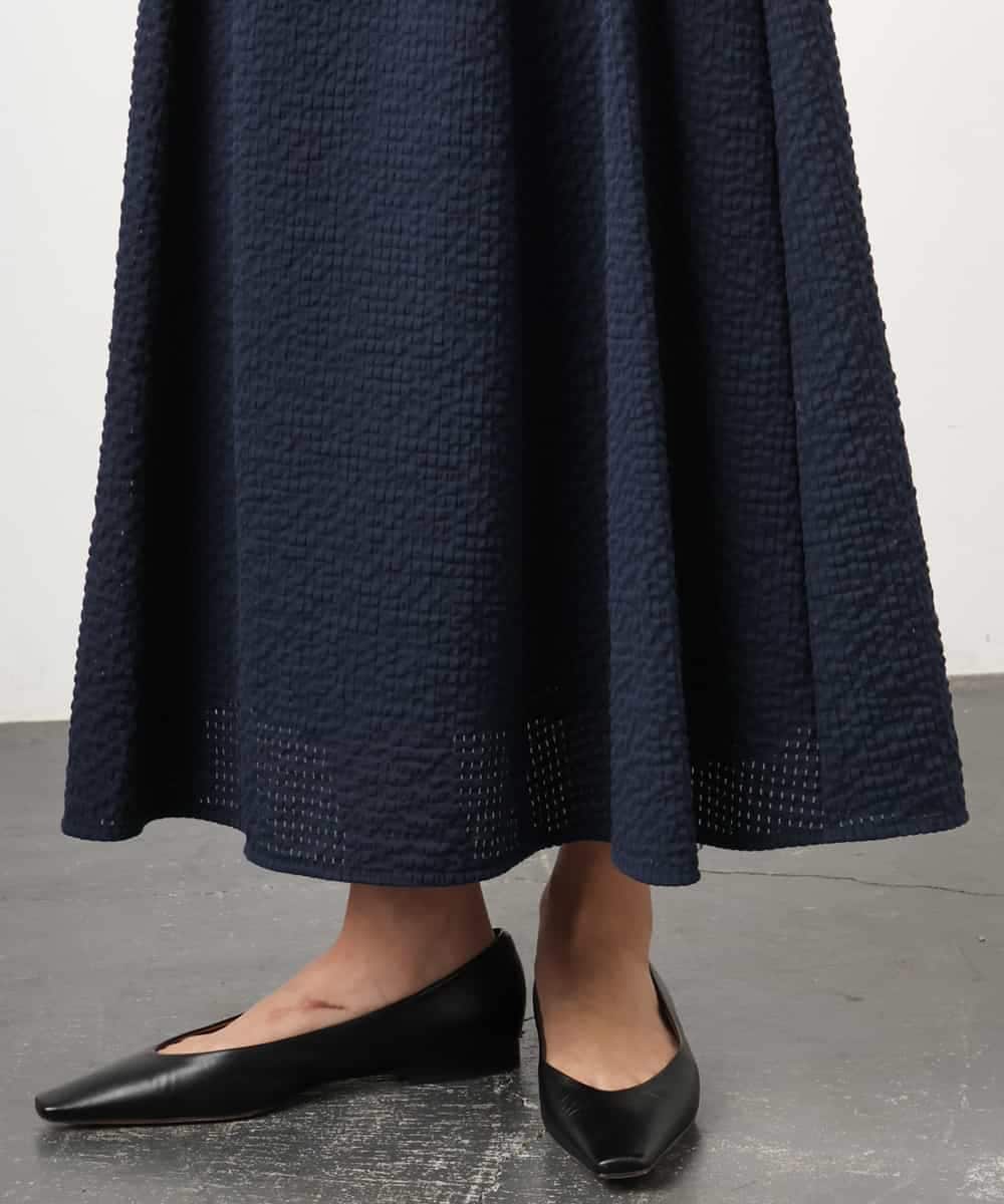 F6HGD05240 MICHEL KLEIN(小さいサイズ)(メゾン ドゥ サンク) [小さいサイズ][セットアップ対応/リラックスボトム]ワッフルギャザースカート ネイビー