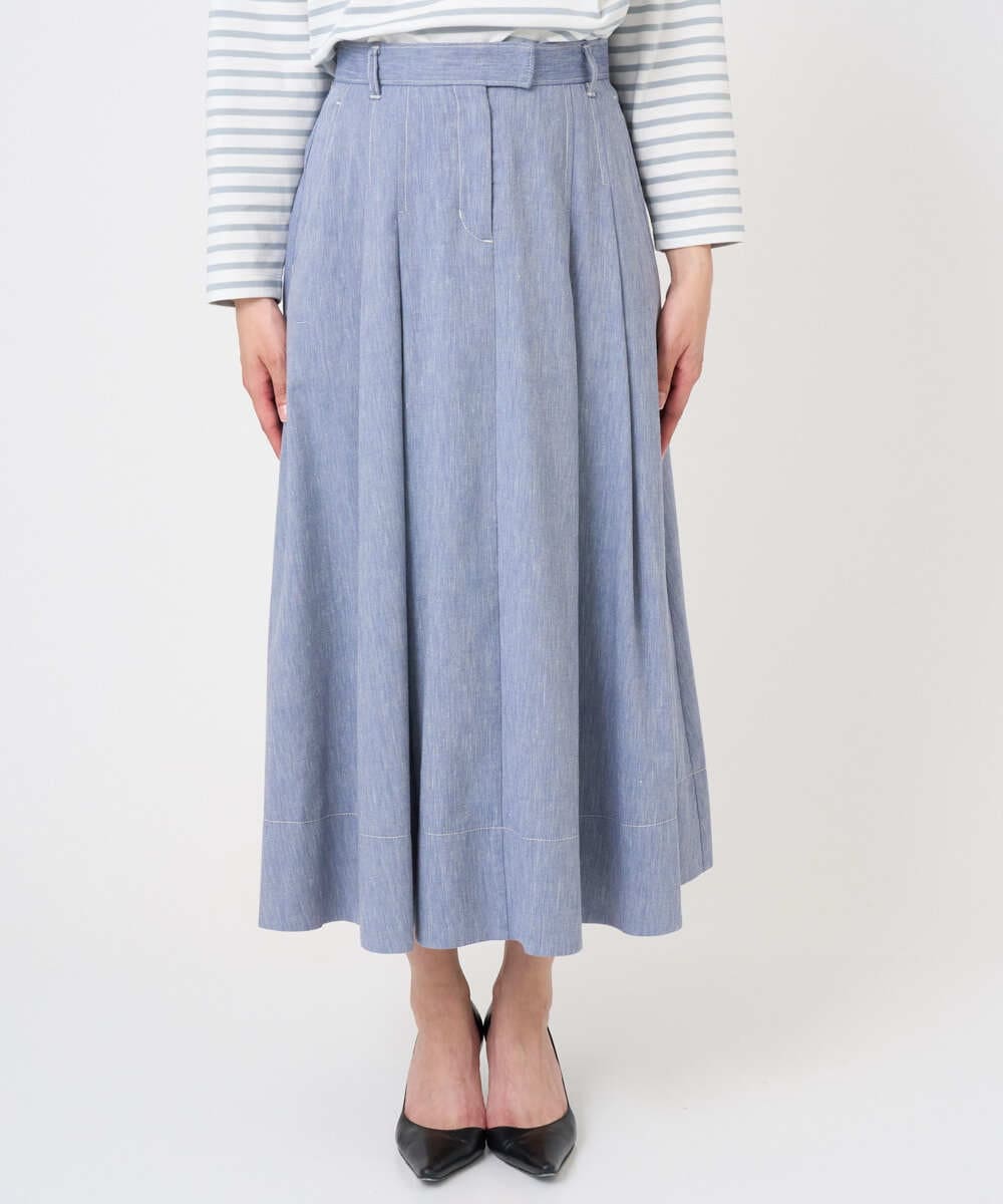 F6HGD08290 MICHEL KLEIN(小さいサイズ)(メゾン ドゥ サンク) [小さいサイズ]デニムライクシャンブレー Aラインスカート ネイビー