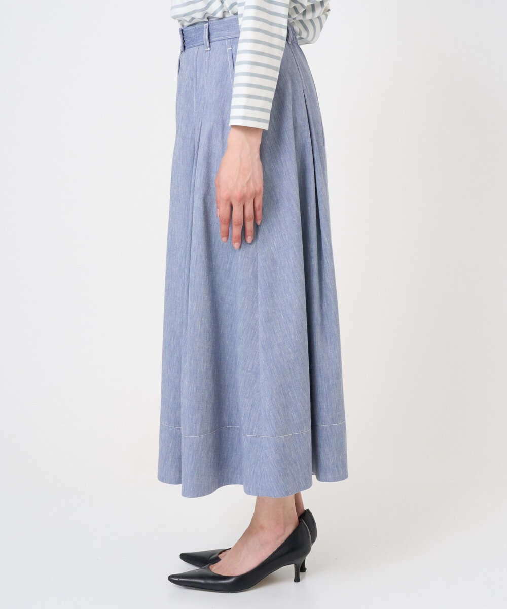 F6HGD08290 MICHEL KLEIN(小さいサイズ)(メゾン ドゥ サンク) [小さいサイズ]デニムライクシャンブレー Aラインスカート ネイビー