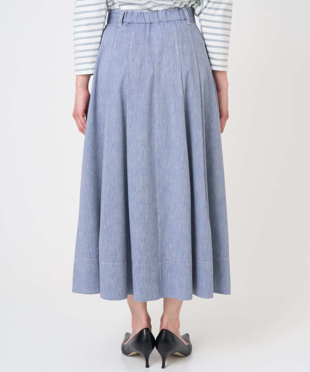 F6HGD08290 MICHEL KLEIN(小さいサイズ)(メゾン ドゥ サンク) [小さいサイズ]デニムライクシャンブレー Aラインスカート ネイビー