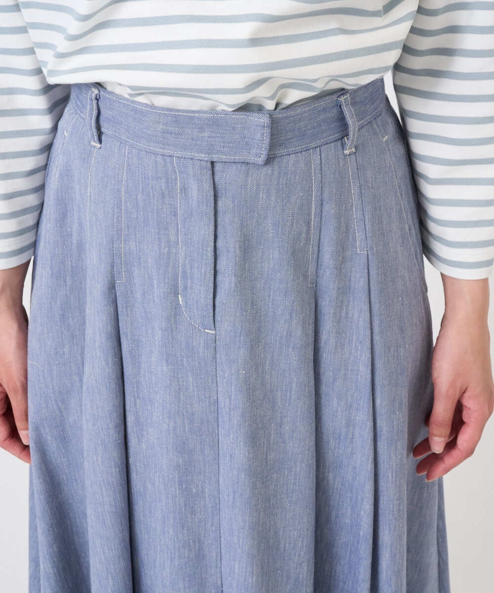 F6HGD08290 MICHEL KLEIN(小さいサイズ)(メゾン ドゥ サンク) [小さいサイズ]デニムライクシャンブレー Aラインスカート ネイビー