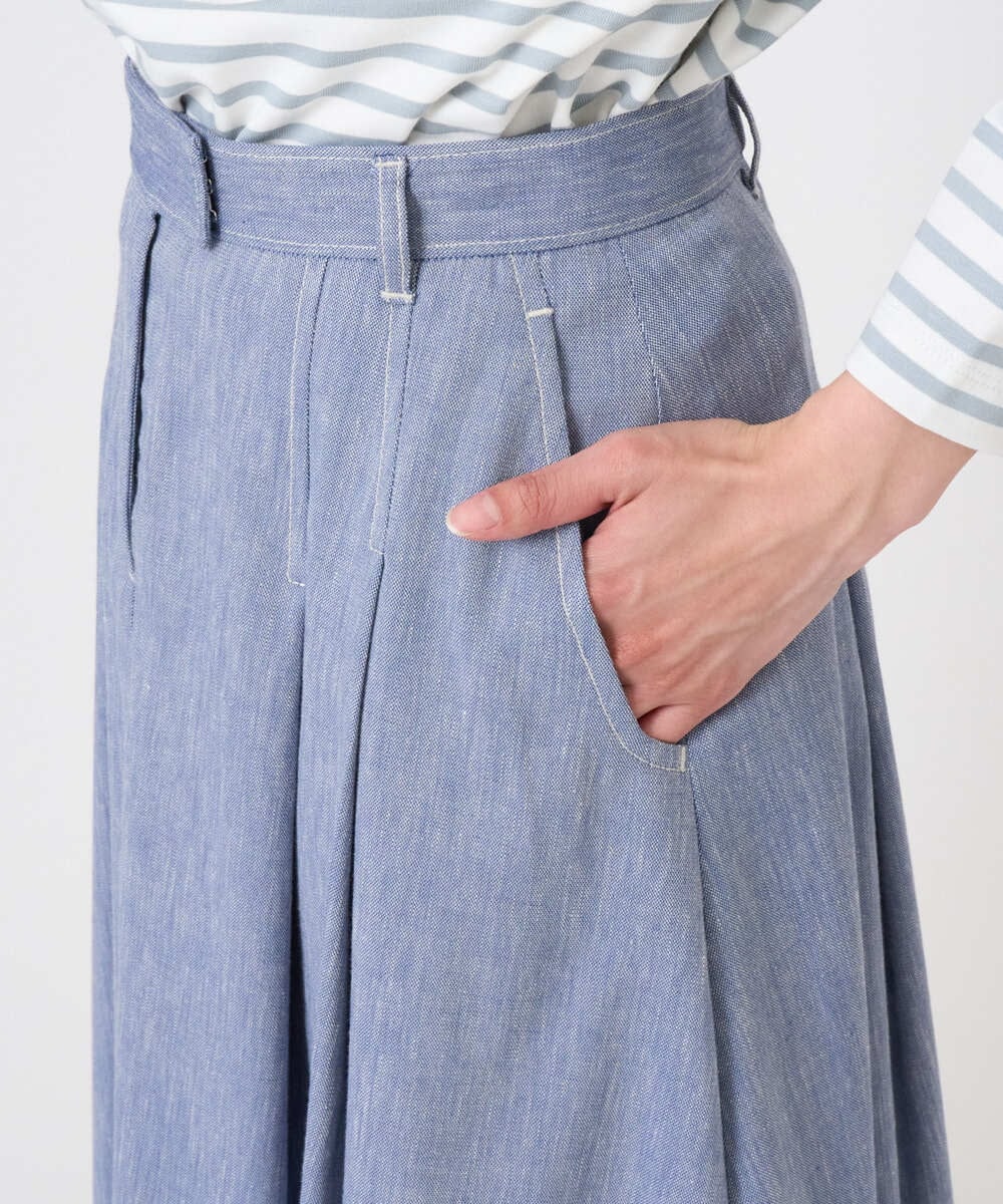 F6HGD08290 MICHEL KLEIN(小さいサイズ)(メゾン ドゥ サンク) [小さいサイズ]デニムライクシャンブレー Aラインスカート ネイビー