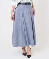 F6HGD08290 MICHEL KLEIN(小さいサイズ)(メゾン ドゥ サンク) [小さいサイズ]デニムライクシャンブレー Aラインスカート ネイビー