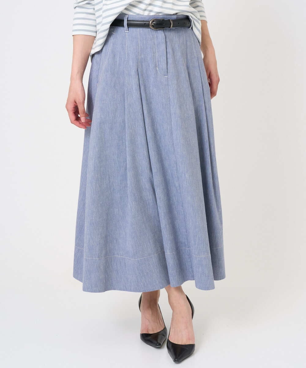 F6HGD08290 MICHEL KLEIN(小さいサイズ)(メゾン ドゥ サンク) [小さいサイズ]デニムライクシャンブレー Aラインスカート ネイビー