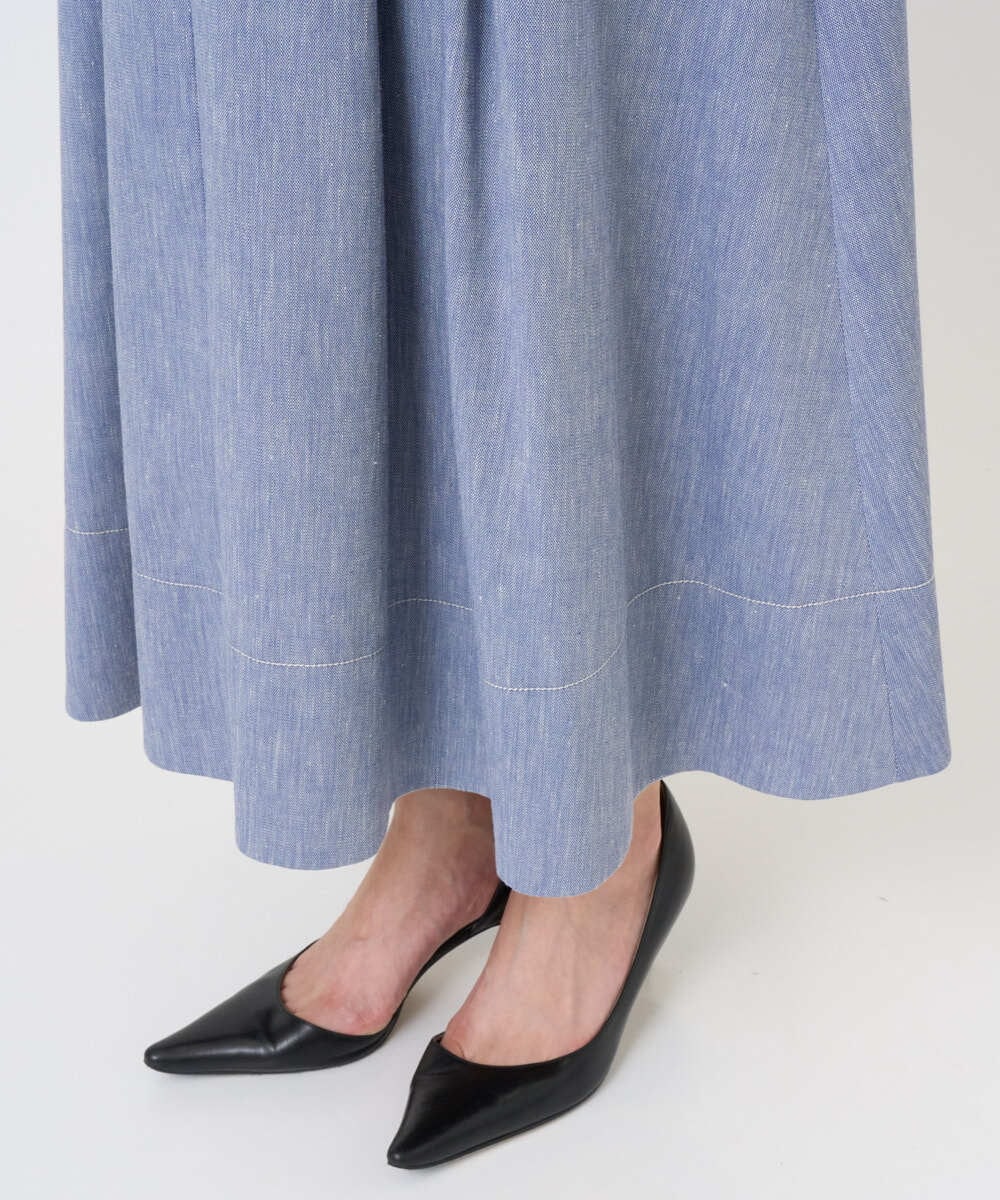 F6HGD08290 MICHEL KLEIN(小さいサイズ)(メゾン ドゥ サンク) [小さいサイズ]デニムライクシャンブレー Aラインスカート ネイビー