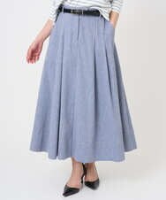 F6HGD08290 MICHEL KLEIN(小さいサイズ)(メゾン ドゥ サンク) [小さいサイズ]デニムライクシャンブレー Aラインスカート ネイビー