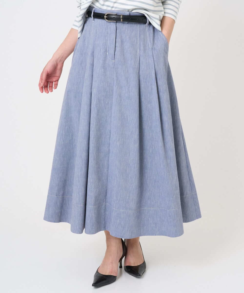 F6HGD08290 MICHEL KLEIN(小さいサイズ)(メゾン ドゥ サンク) [小さいサイズ]デニムライクシャンブレー Aラインスカート ネイビー