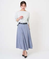 F6HGD08290 MICHEL KLEIN(小さいサイズ)(メゾン ドゥ サンク) [小さいサイズ]デニムライクシャンブレー Aラインスカート ネイビー