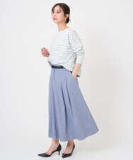 F6HGD08290 MICHEL KLEIN(小さいサイズ)(メゾン ドゥ サンク) [小さいサイズ]デニムライクシャンブレー Aラインスカート ネイビー