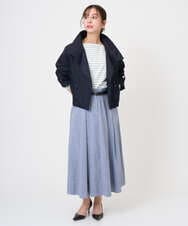 F6HGD08290 MICHEL KLEIN(小さいサイズ)(メゾン ドゥ サンク) [小さいサイズ]デニムライクシャンブレー Aラインスカート ネイビー