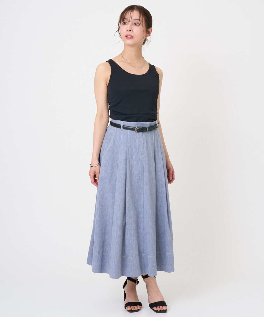 F6HGD08290 MICHEL KLEIN(小さいサイズ)(メゾン ドゥ サンク) [小さいサイズ]デニムライクシャンブレー Aラインスカート ネイビー