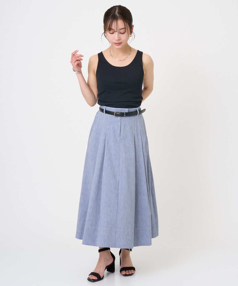 F6HGD08290 MICHEL KLEIN(小さいサイズ)(メゾン ドゥ サンク) [小さいサイズ]デニムライクシャンブレー Aラインスカート ネイビー