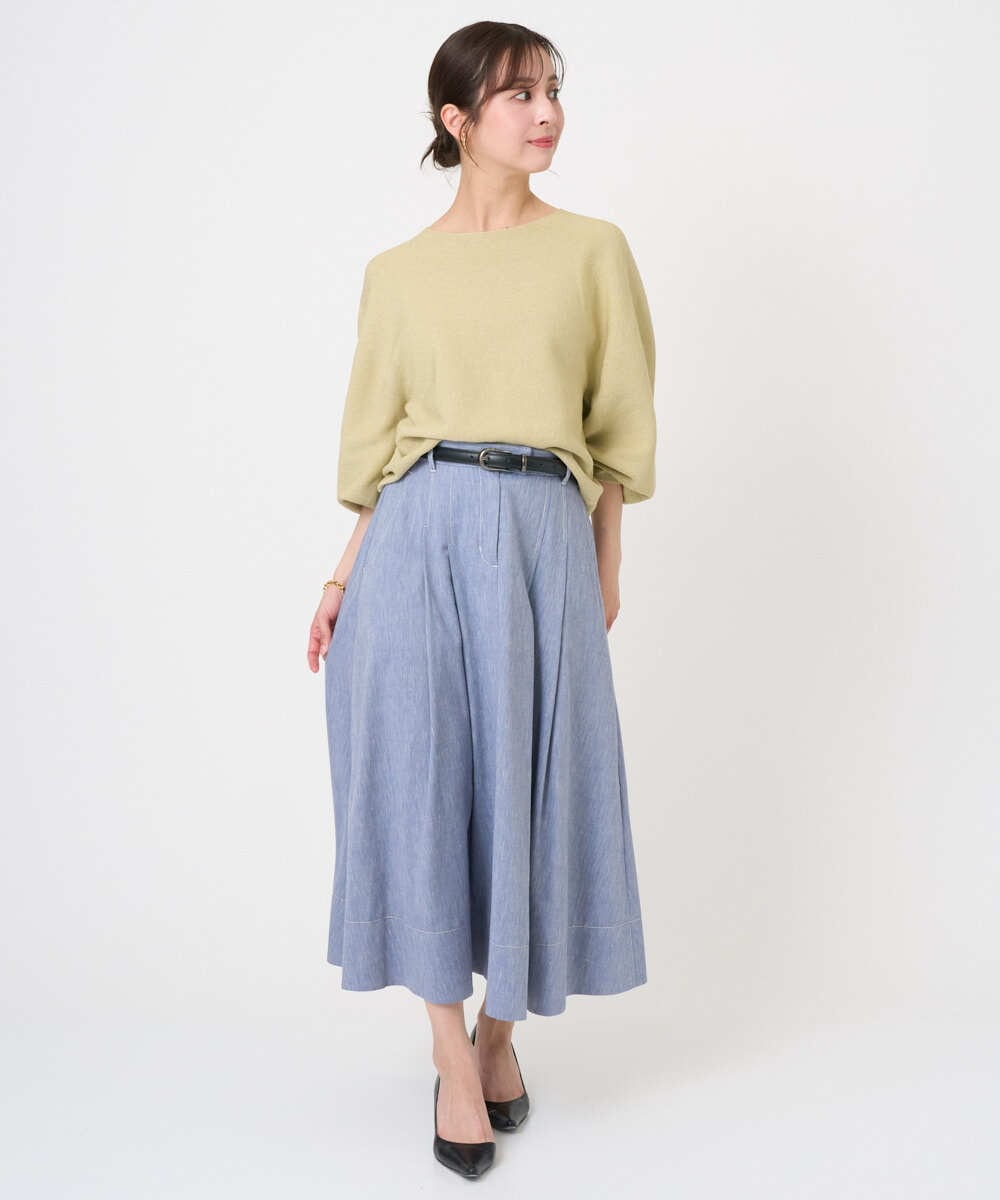 F6HGD08290 MICHEL KLEIN(小さいサイズ)(メゾン ドゥ サンク) [小さいサイズ]デニムライクシャンブレー Aラインスカート ネイビー