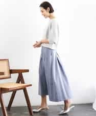 F6HGD08290 MICHEL KLEIN(小さいサイズ)(メゾン ドゥ サンク) [小さいサイズ]デニムライクシャンブレー Aラインスカート ネイビー