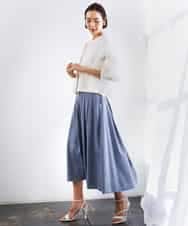 F6HGD08290 MICHEL KLEIN(小さいサイズ)(メゾン ドゥ サンク) [小さいサイズ]デニムライクシャンブレー Aラインスカート ネイビー