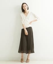 F6HGP37190 MICHEL KLEIN(小さいサイズ)(メゾン ドゥ サンク) [小さいサイズ/新色追加]シルキーシフォンプリーツスカート ピンク(01)