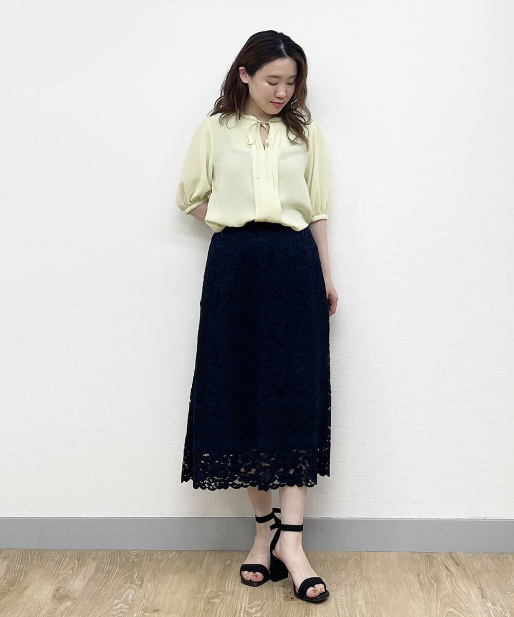 F6HGP62230 MICHEL KLEIN(小さいサイズ)(メゾン ドゥ サンク) [小さいサイズ]ラッセルコードレースミディスカート アイボリー