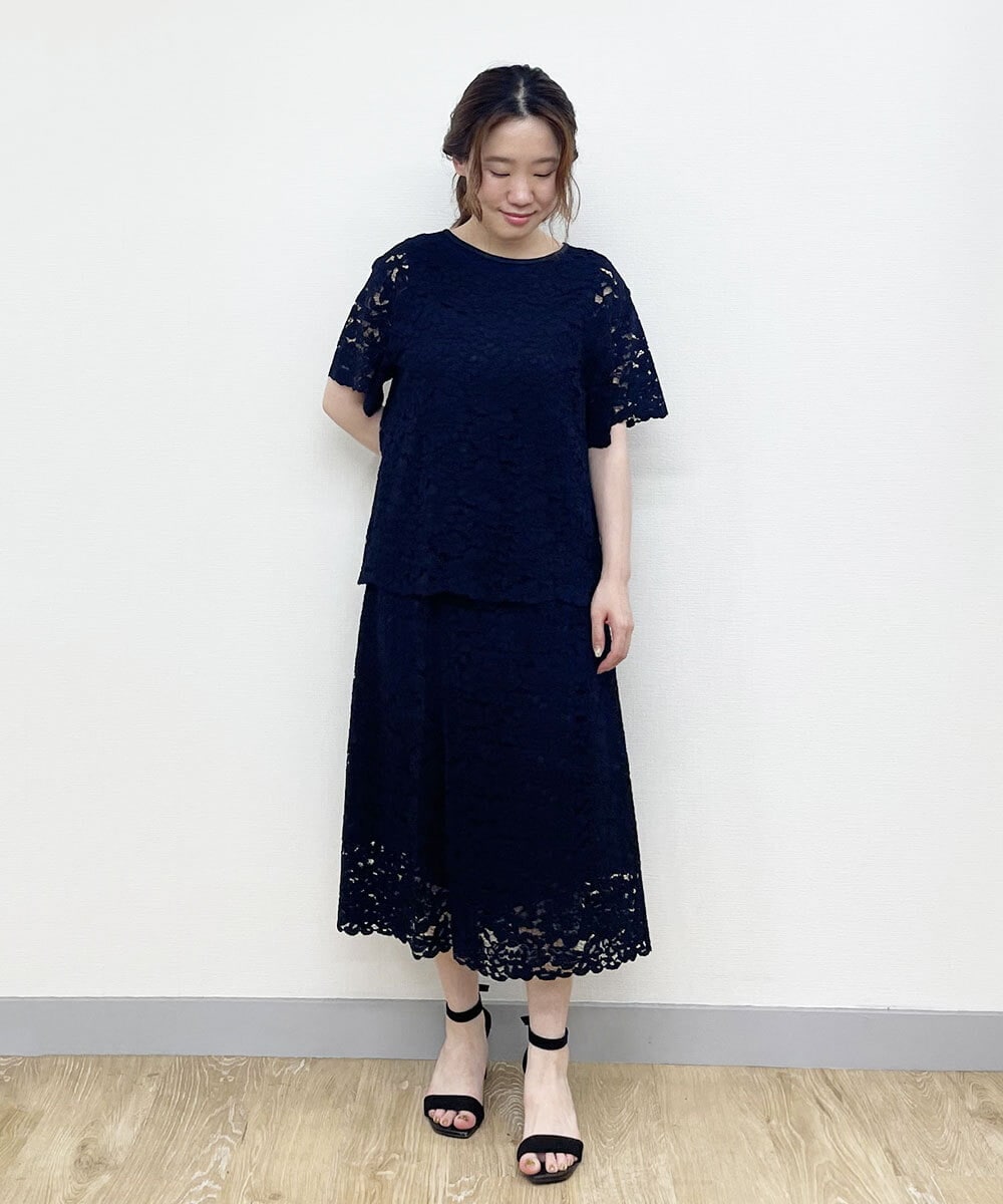 F6HGP62230 MICHEL KLEIN(小さいサイズ)(メゾン ドゥ サンク) [小さいサイズ]ラッセルコードレースミディスカート アイボリー