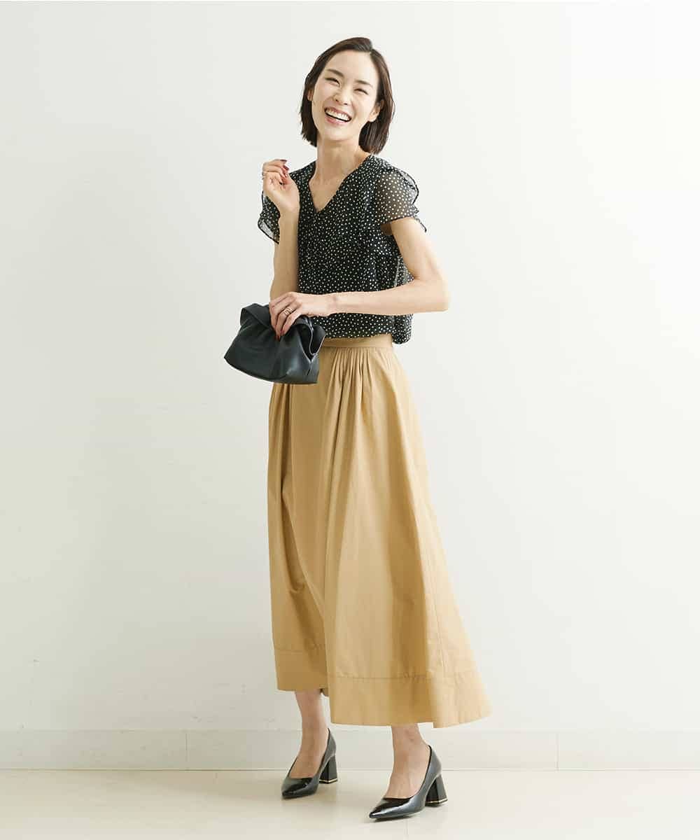 F6HGP64230 MICHEL KLEIN(小さいサイズ)(メゾン ドゥ サンク) [小さいサイズ]タックデザインスカート ベージュ(81)