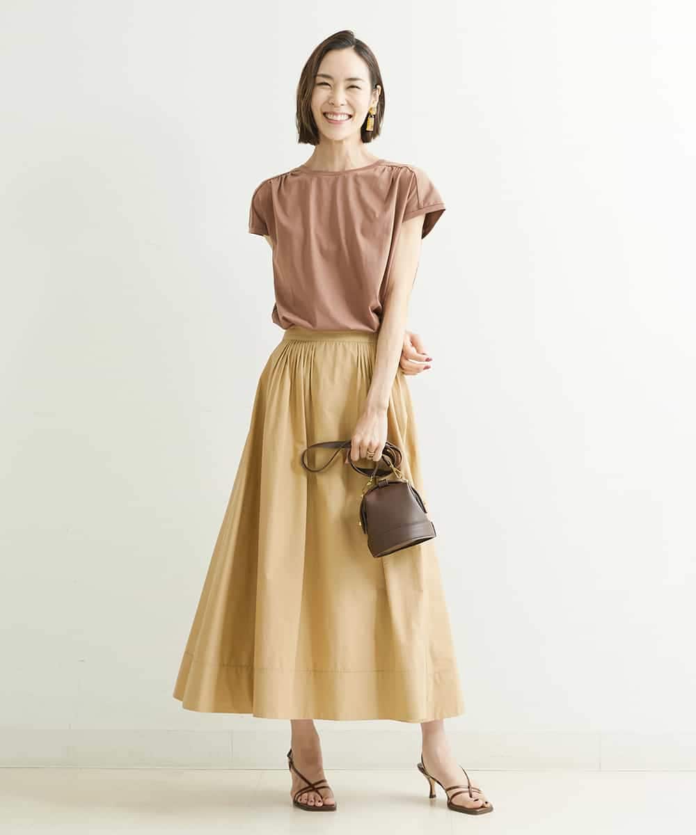F6HGP64230 MICHEL KLEIN(小さいサイズ)(メゾン ドゥ サンク) [小さいサイズ]タックデザインスカート ベージュ(81)