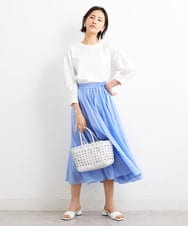F6HGS38180 MICHEL KLEIN(小さいサイズ)(メゾン ドゥ サンク) [小さいサイズ]スパンボイルフレアスカート/ウエストゴム ライトイエロー(20)
