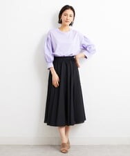 F6HGS38180 MICHEL KLEIN(小さいサイズ)(メゾン ドゥ サンク) [小さいサイズ]スパンボイルフレアスカート/ウエストゴム ライトイエロー(20)