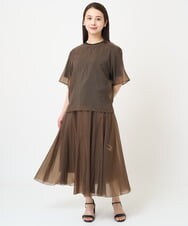 F6HGV47230 MICHEL KLEIN(小さいサイズ)(メゾン ドゥ サンク) [小さいサイズ]ナイロンシアーフレアスカート(セットアップ対応) ブラウン(87)