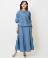 F6HHA07220 MICHEL KLEIN(小さいサイズ)(メゾン ドゥ サンク) [小さいサイズ]ライトオンスデニムスカート(セットアップ対応) ライトブルー