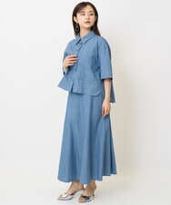 F6HHA07220 MICHEL KLEIN(小さいサイズ)(メゾン ドゥ サンク) [小さいサイズ]ライトオンスデニムスカート(セットアップ対応) ライトブルー