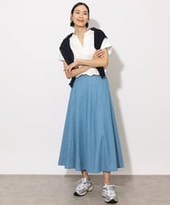 F6HHA07220 MICHEL KLEIN(小さいサイズ)(メゾン ドゥ サンク) [小さいサイズ]ライトオンスデニムスカート(セットアップ対応) ライトブルー