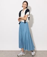 F6HHA07220 MICHEL KLEIN(小さいサイズ)(メゾン ドゥ サンク) [小さいサイズ]ライトオンスデニムスカート(セットアップ対応) ライトブルー