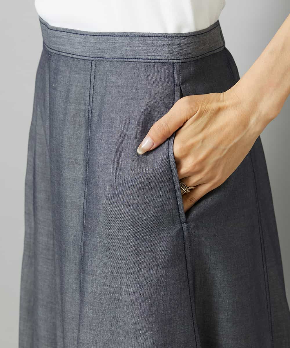 F6HHD05330 MICHEL KLEIN(小さいサイズ)(メゾン ドゥ サンク) [小さいサイズ][セットアップ対応]デニムライク フレアスカート ネイビー