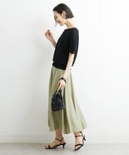 F6HHS49210 MICHEL KLEIN(小さいサイズ)(メゾン ドゥ サンク) [小さいサイズ]ナイロンソフトローンフレアスカート カーキ(36)