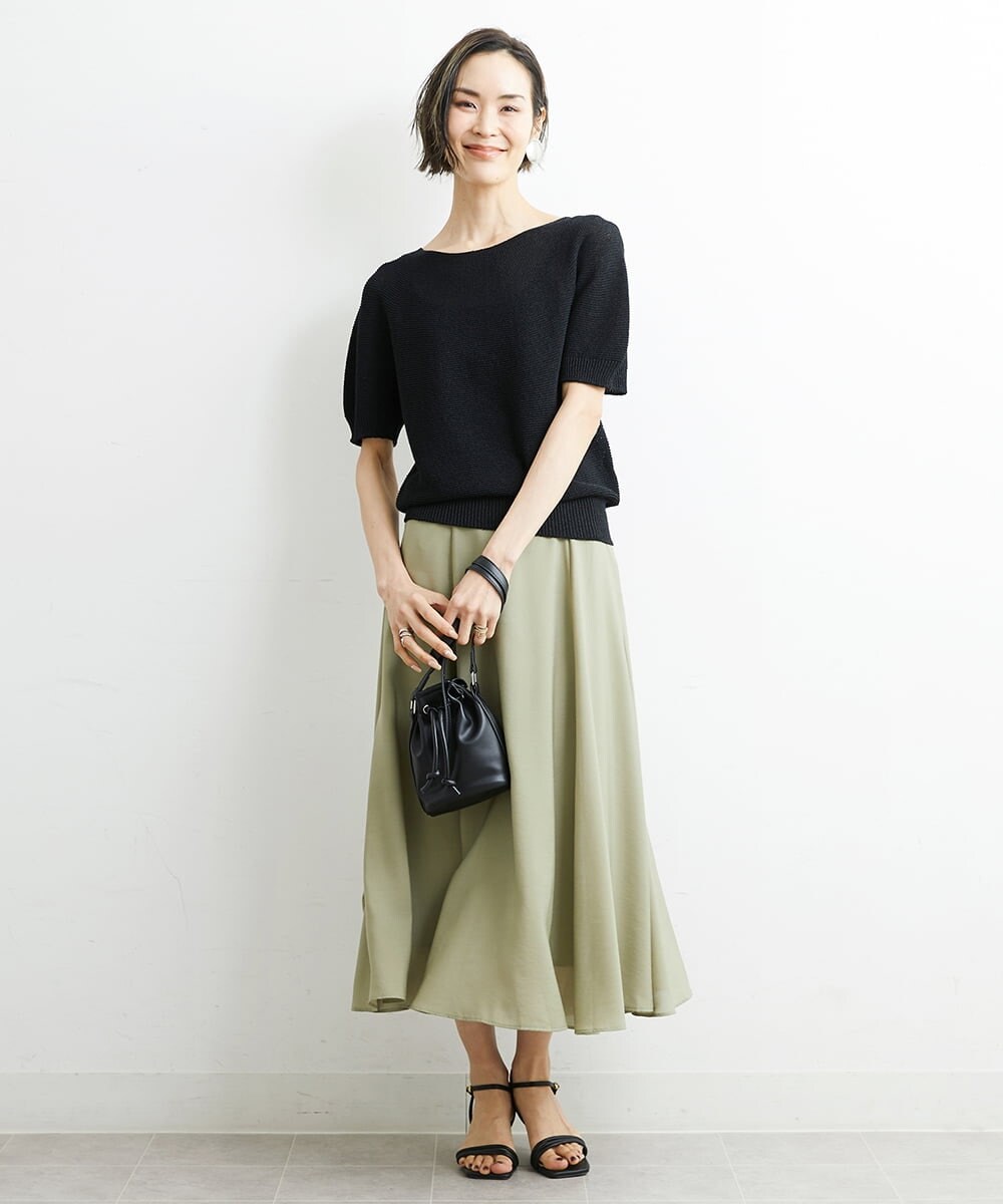 F6HHS49210 MICHEL KLEIN(小さいサイズ)(メゾン ドゥ サンク) [小さいサイズ]ナイロンソフトローンフレアスカート カーキ(36)