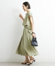 F6HHS49210 MICHEL KLEIN(小さいサイズ)(メゾン ドゥ サンク) [小さいサイズ]ナイロンソフトローンフレアスカート カーキ(36)