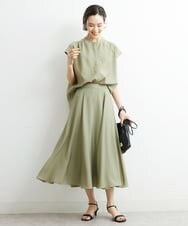 F6HHS49210 MICHEL KLEIN(小さいサイズ)(メゾン ドゥ サンク) [小さいサイズ]ナイロンソフトローンフレアスカート カーキ(36)