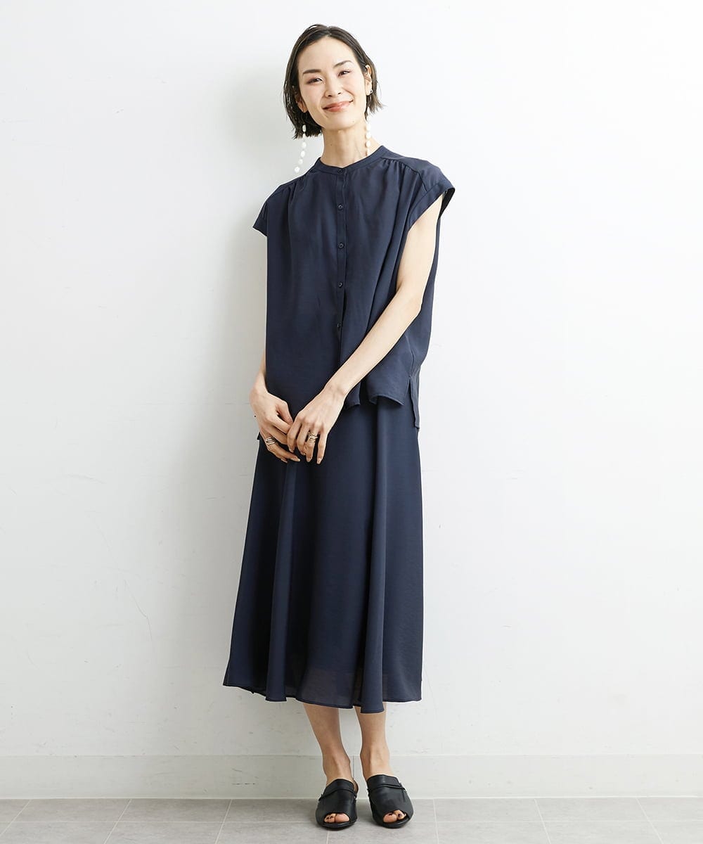 F6HHS49210 MICHEL KLEIN(小さいサイズ)(メゾン ドゥ サンク) [小さいサイズ]ナイロンソフトローンフレアスカート カーキ(36)