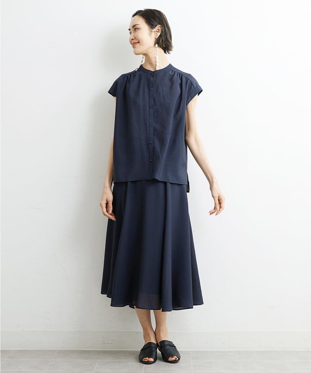F6HHS49210 MICHEL KLEIN(小さいサイズ)(メゾン ドゥ サンク) [小さいサイズ]ナイロンソフトローンフレアスカート カーキ(36)