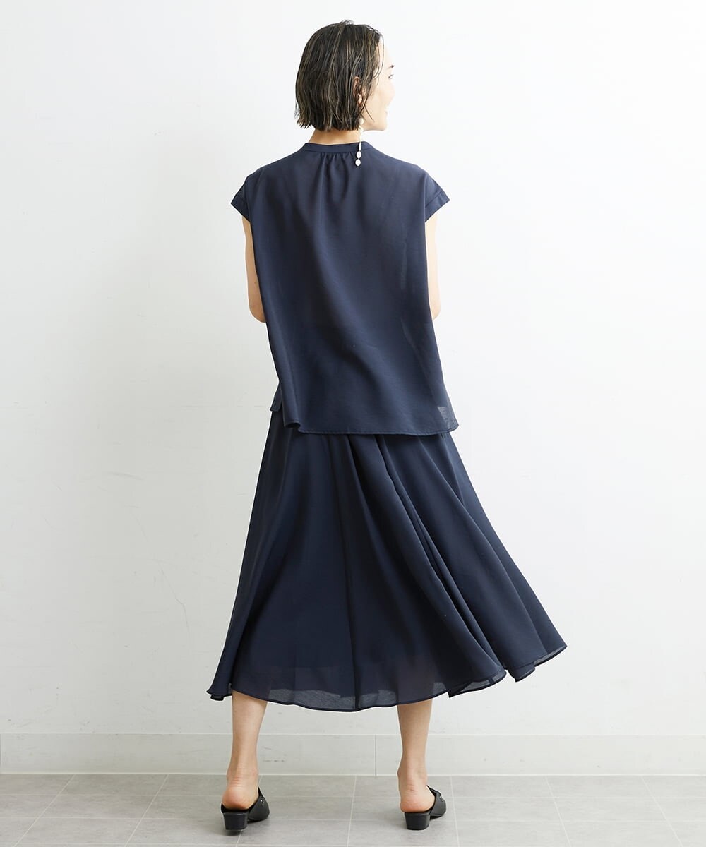 F6HHS49210 MICHEL KLEIN(小さいサイズ)(メゾン ドゥ サンク) [小さいサイズ]ナイロンソフトローンフレアスカート カーキ(36)