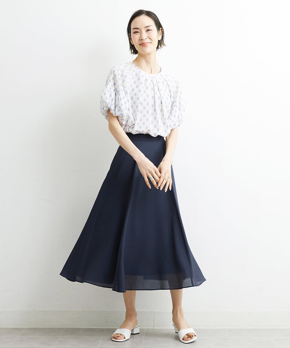 F6HHS49210 MICHEL KLEIN(小さいサイズ)(メゾン ドゥ サンク) [小さいサイズ]ナイロンソフトローンフレアスカート カーキ(36)
